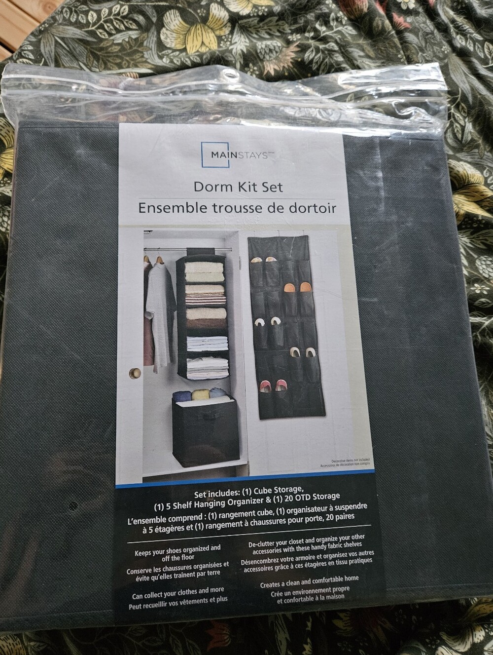 NIB Mainstays Black Dorm Kit Set - 5-Shelf Hanging Organizer & Cube Storage
